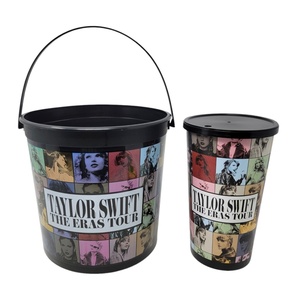 Taylor Swift Eras Tour‎ Movie Popcorn Bucket And Cup With Lid Combo Black New